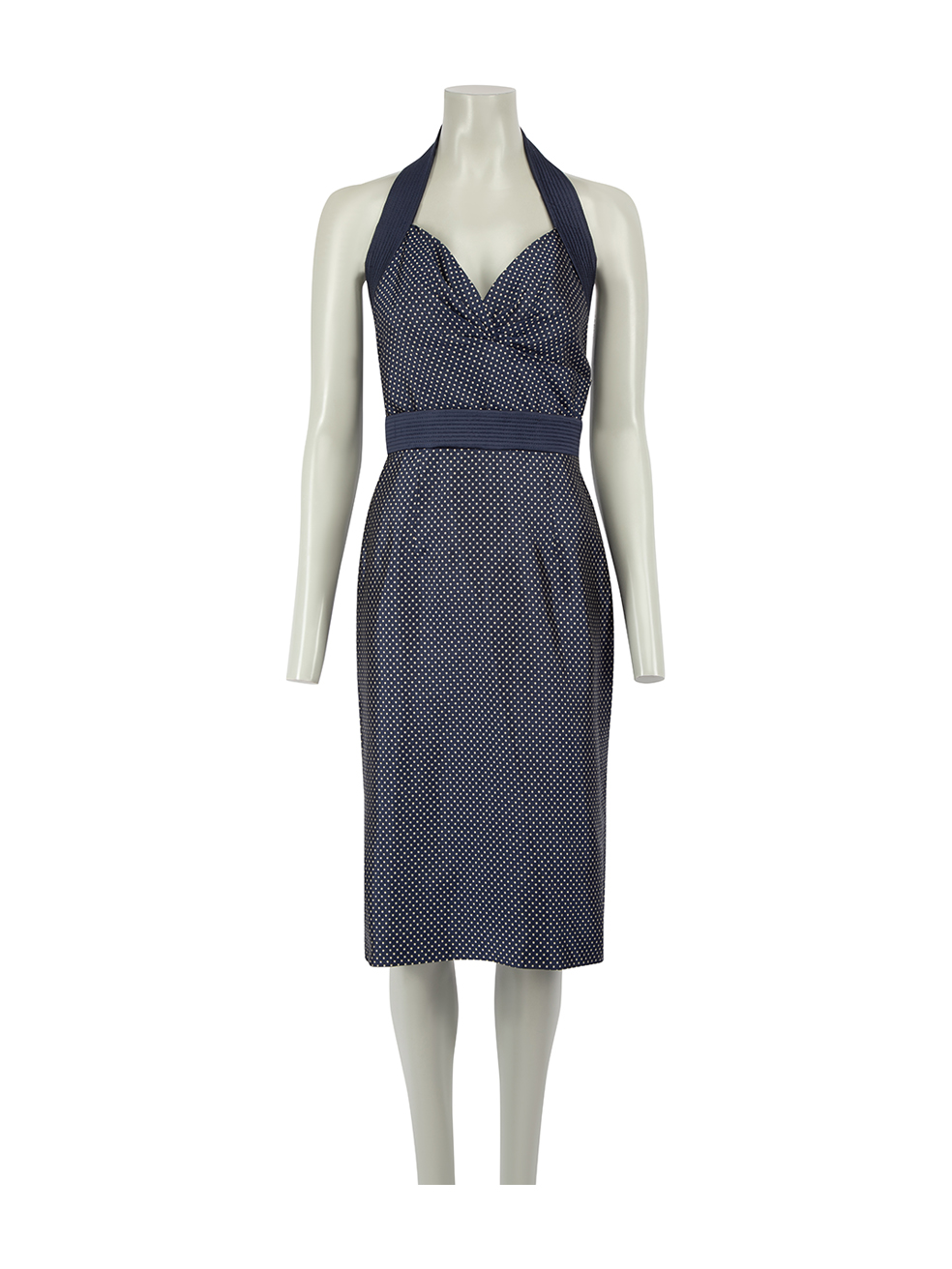 Alexander McQueen Pre-Owned Navy Silk Polkadot Halter Dress