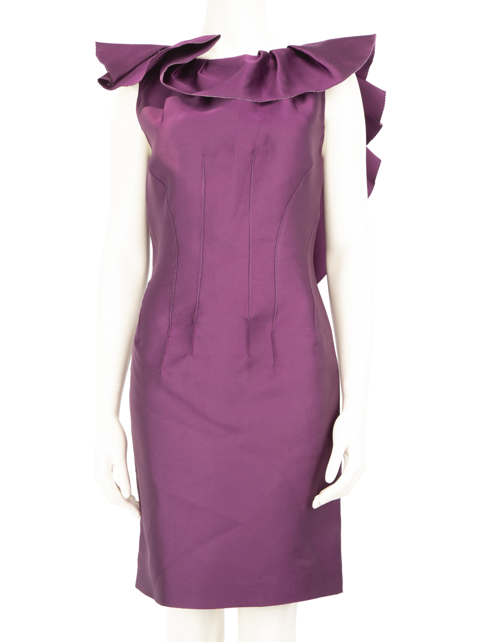 Lanvin Pre-Owned Purple Lace Panel Ruffle Trimmed Dress