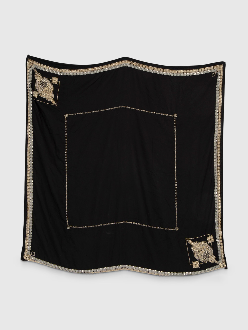 Dries Van Noten Black Beaded Trim Scarf