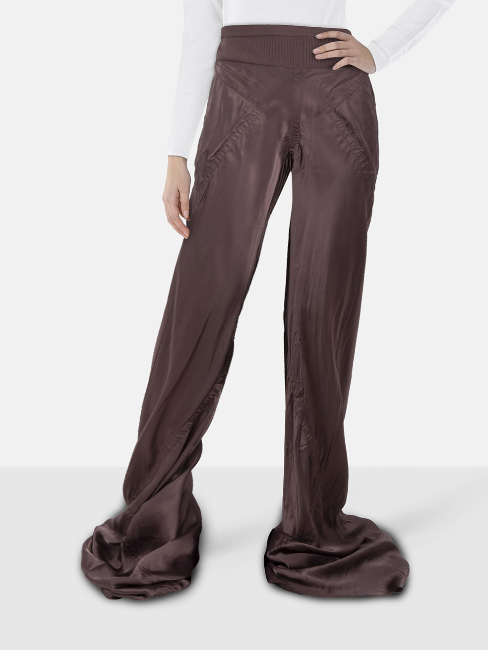 Rick Owens Amethyst Satin Bias Panelled Wide Trousers