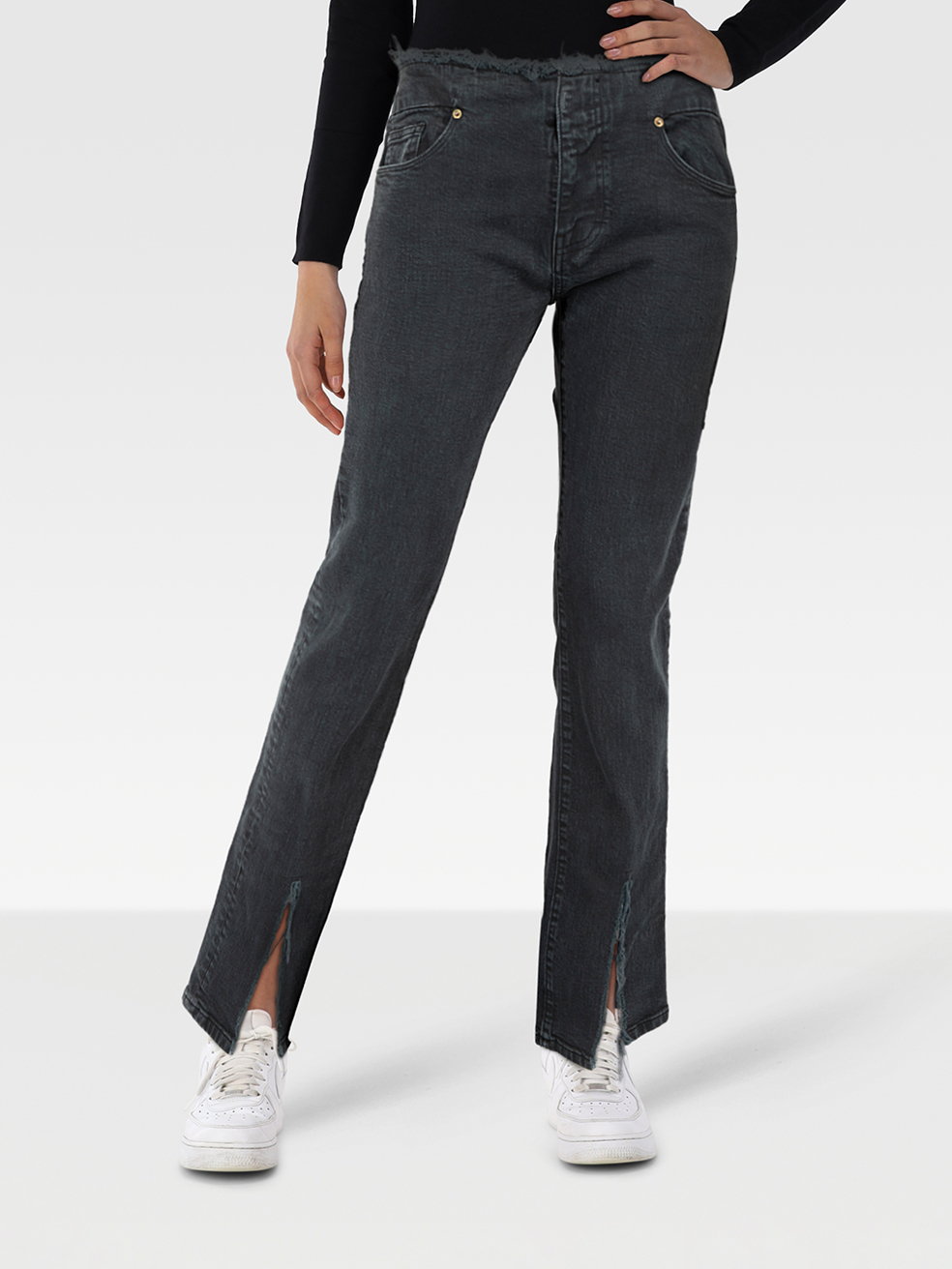 FRAME Pre-Owned Black Denim Distressed Straight Jeans