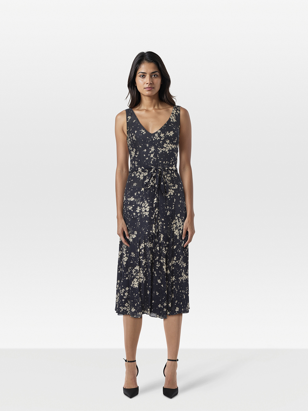 Burberry Pre-Owned Navy Silk Floral V Neck Dress