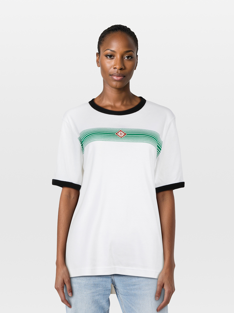 Casablanca White Logo Detail Striped T-Shirt