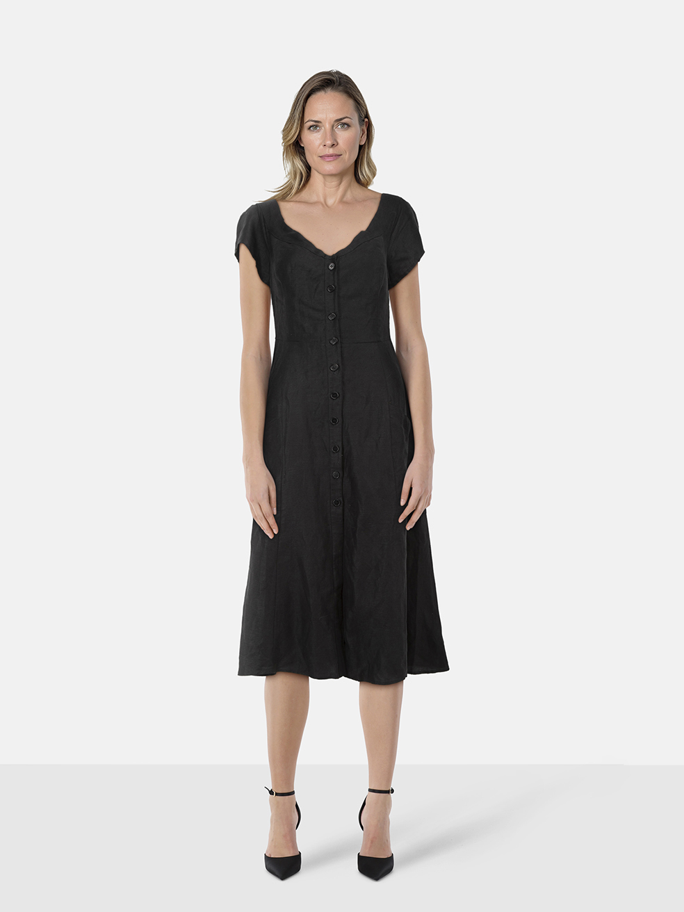Reformation Black Midi Button Up Dress