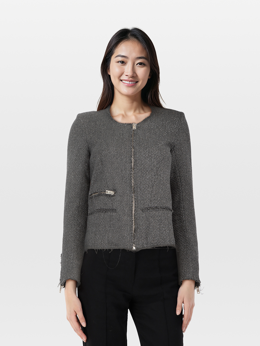 Iro Pre-Owned Grey Tweed Metallic Jacket