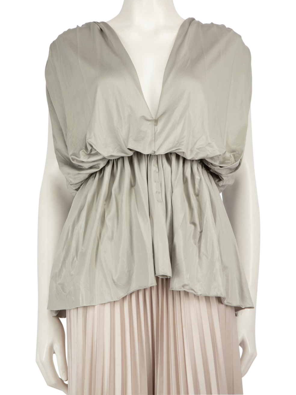 Rick Owens Pre-Owned Rick Owens Lilies Grey Ruched Detail V-Neck Top