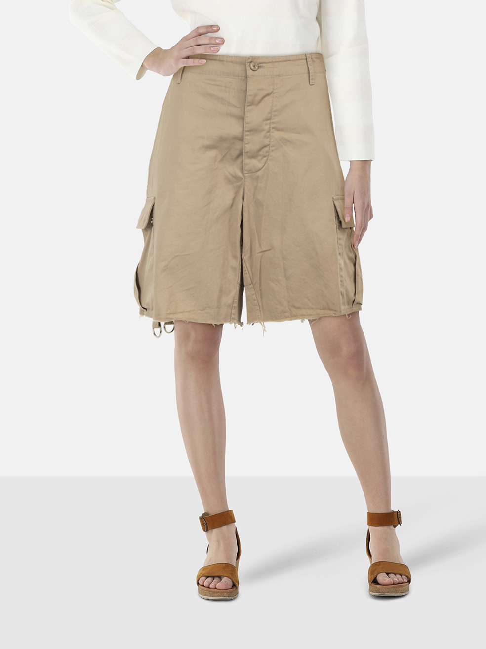 C�line Beige Raw Hem Cargo Shorts