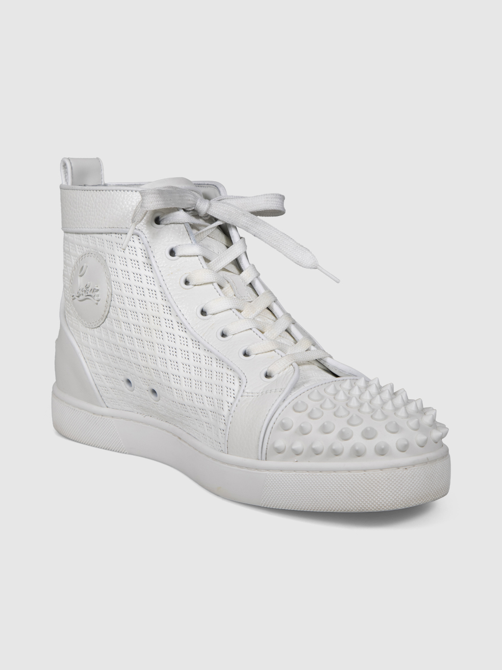 Christian Louboutin Women's White Leather Lou Spikes Orlato Trainers