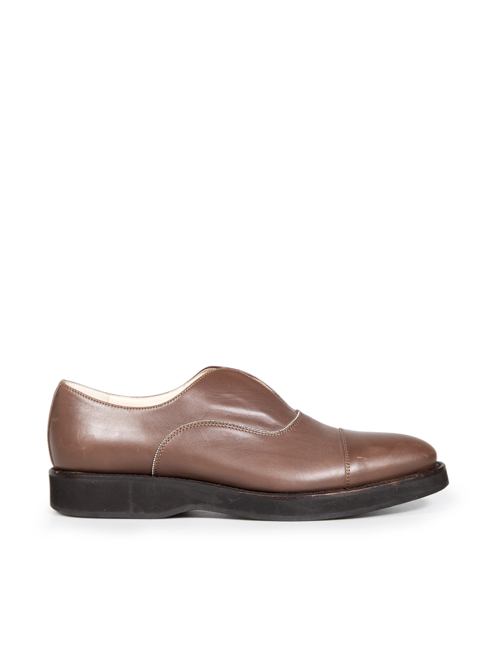 Fabiana Filippi Pre-Owned Brown Leather Chain Detail Loafers
