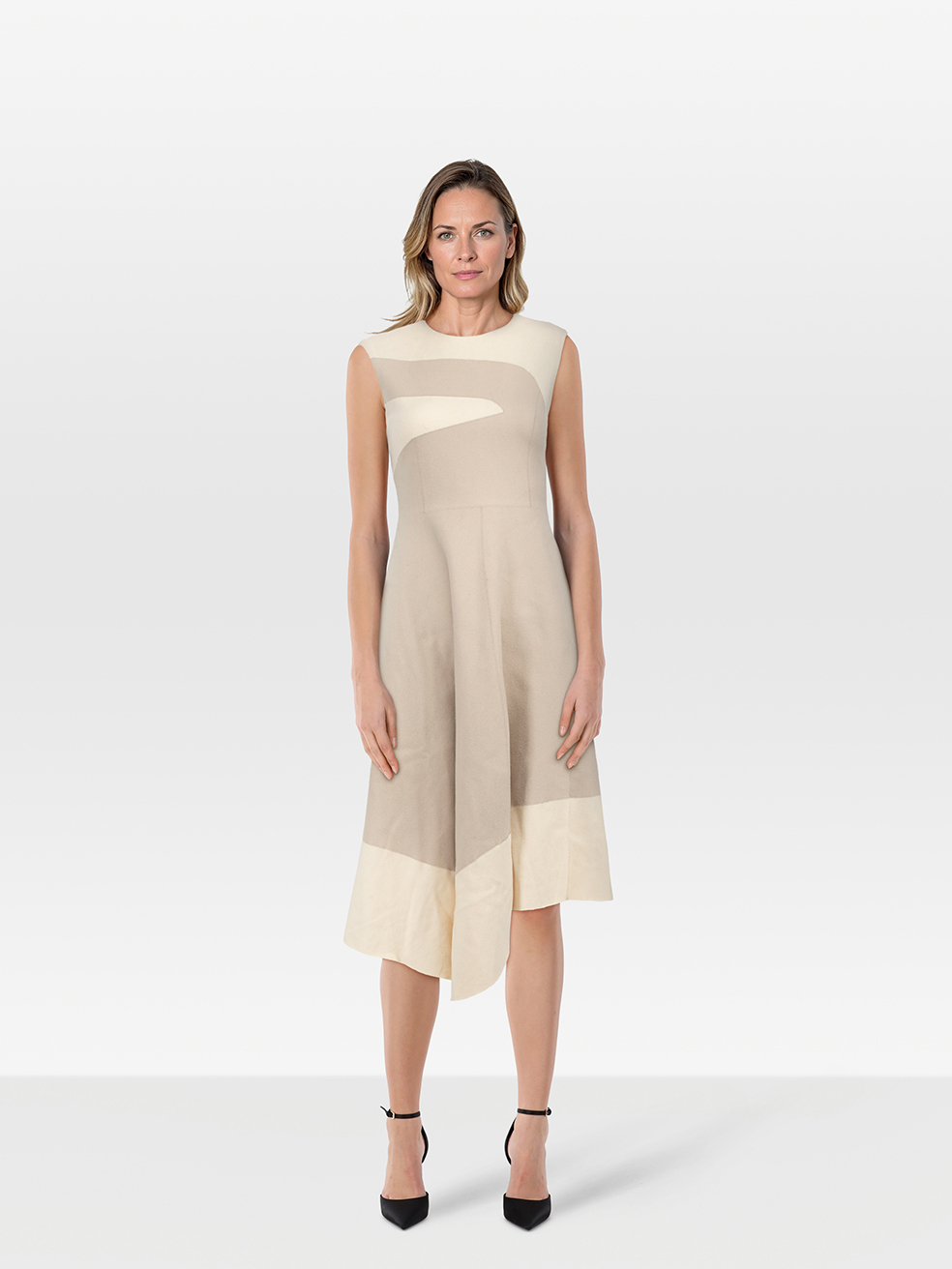 Tibi Pre-Owned Beige Two Tone Sleeveless Midi Dress
