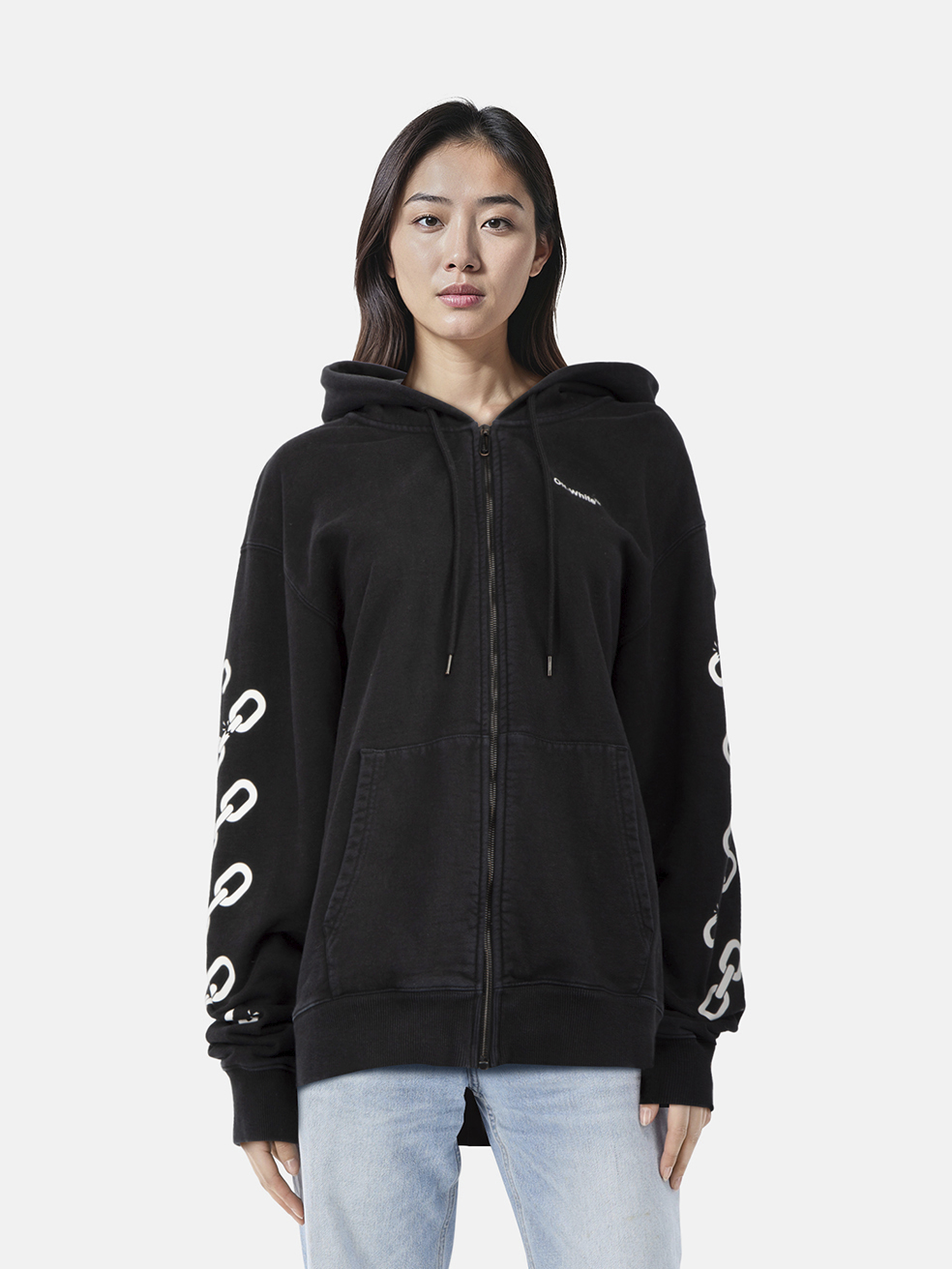 Off-White Black Logo Chain Zip Up Hoodie
