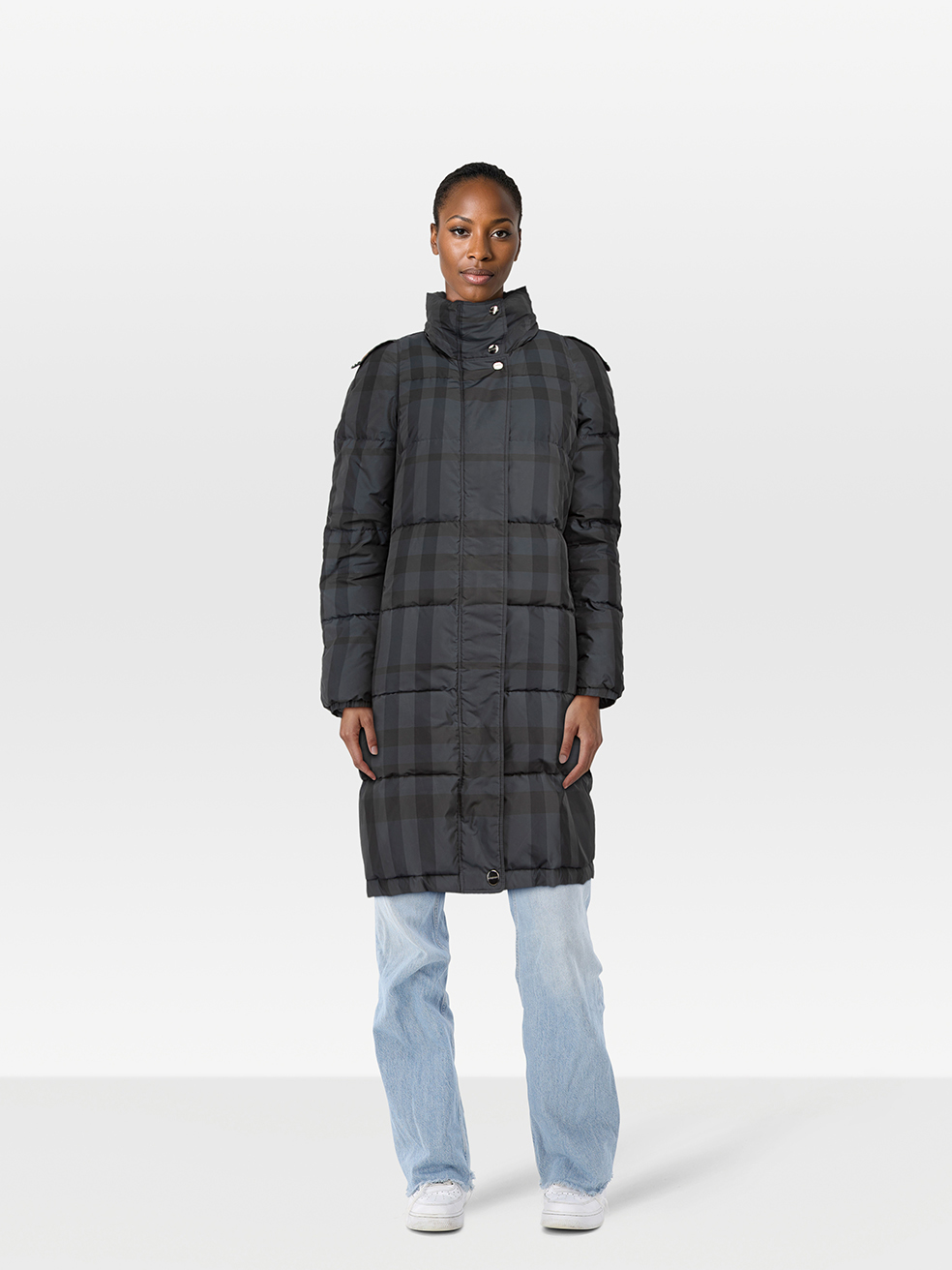 Burberry Pre-Owned Grey Nova Check Long Puffer Coat