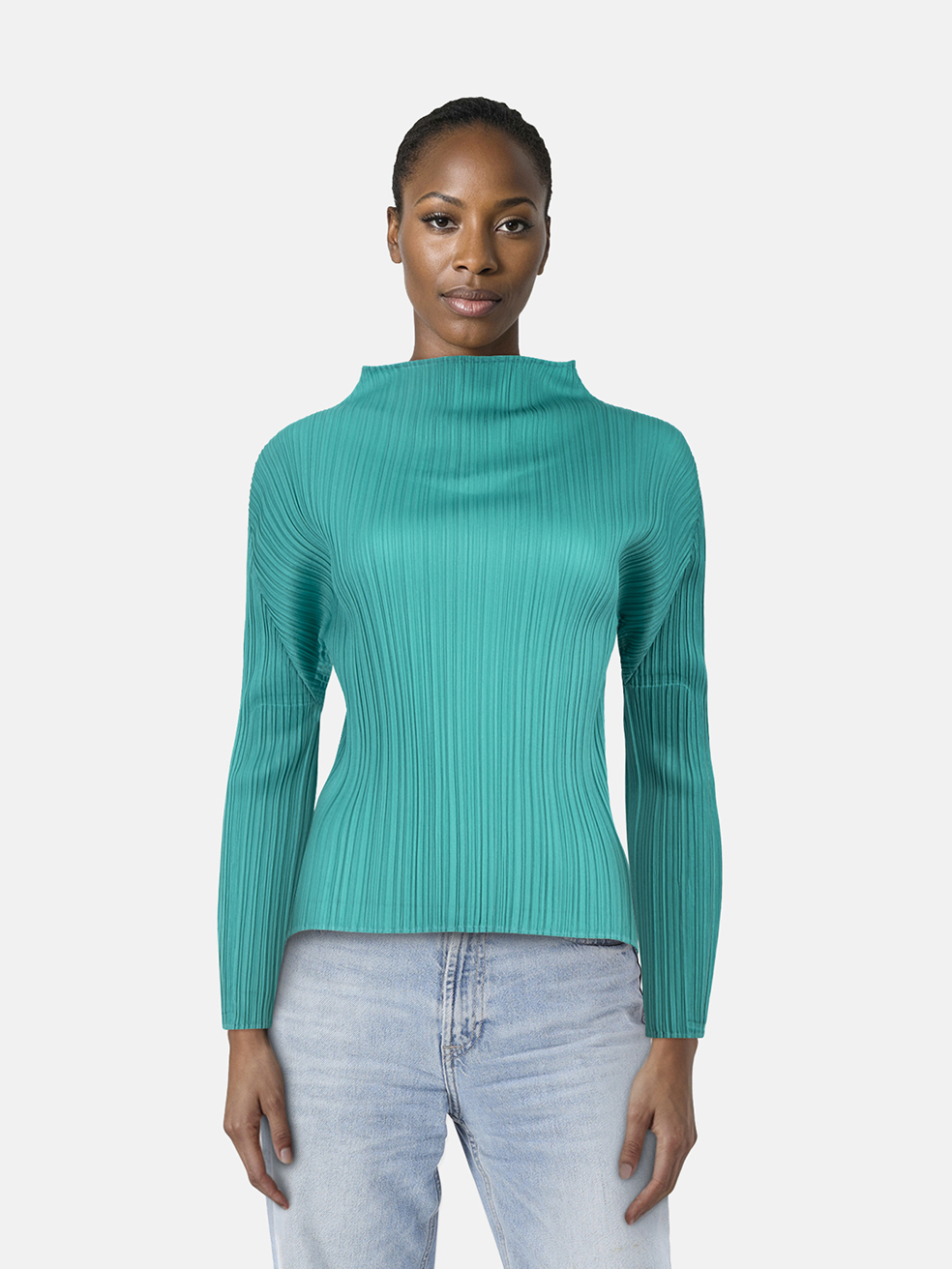 Issey Miyake Turquoise Pleats Please Ribbed Top