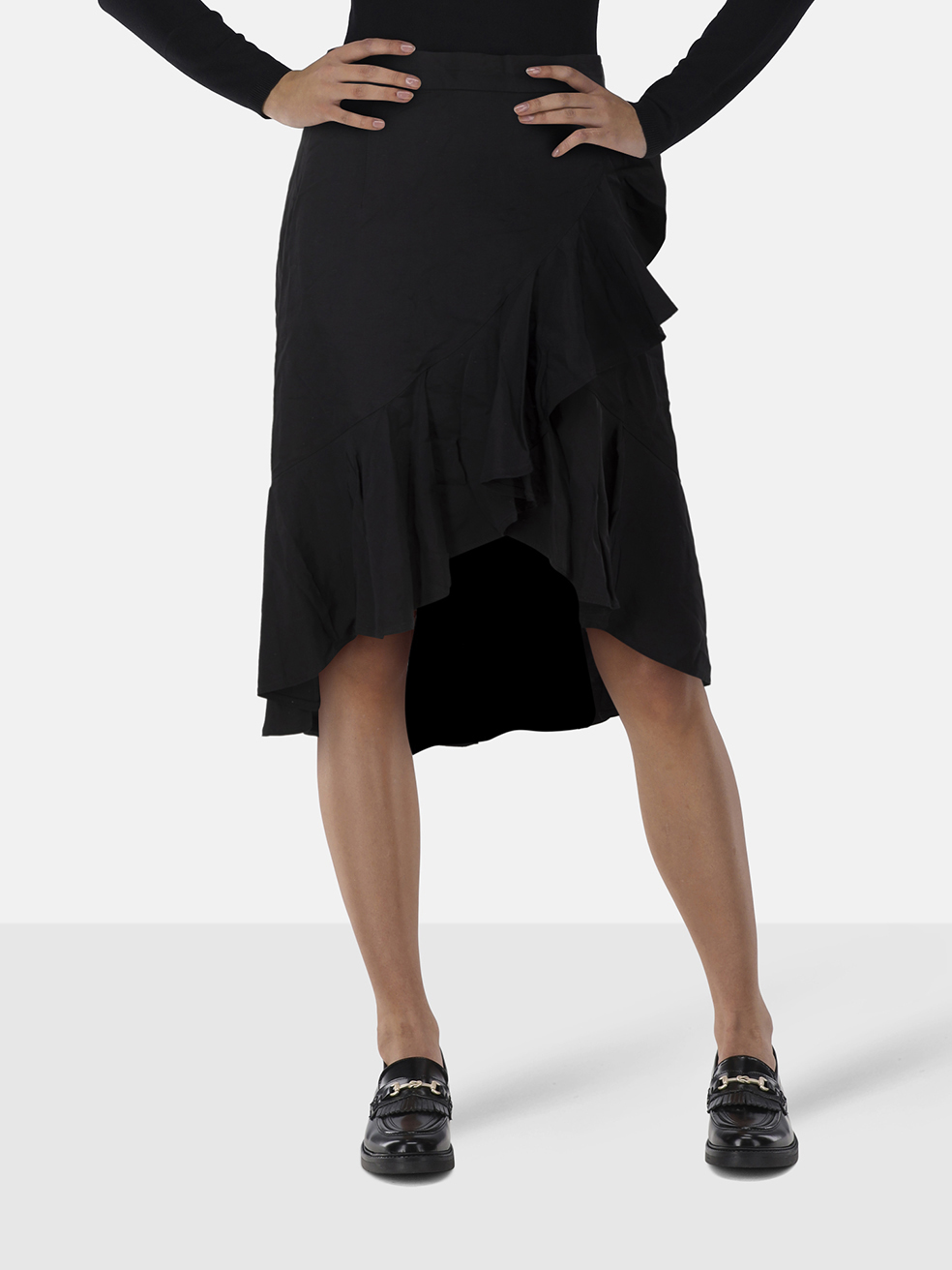 Sandro Black High Low Ruffle Skirt