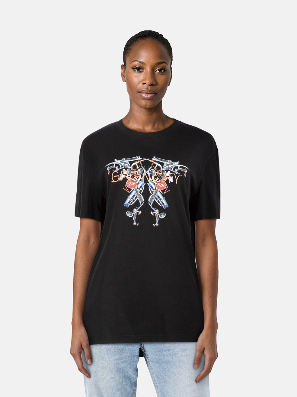 Givenchy Women's Black Graphic Print Logo T-Shirt