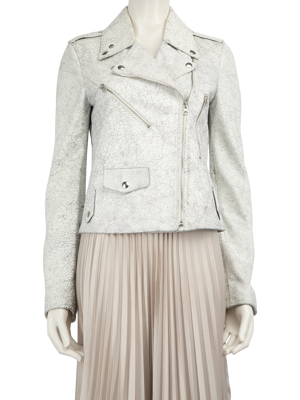 Maison Margiela Pre-Owned MM6 White Leather Crinkle Biker Jacket