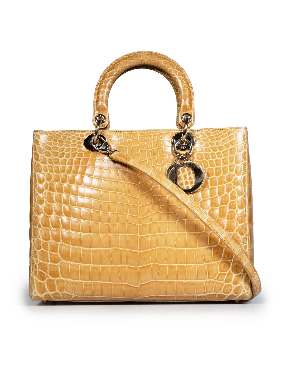Dior Pre-Owned 2012 Camel Croc Leather Lady Dior Handbag