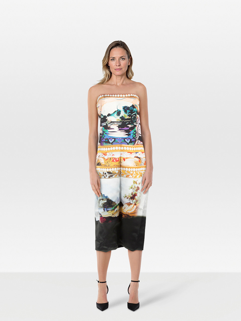 Mary Katrantzou Abstract Printed Silk Strapless Dress
