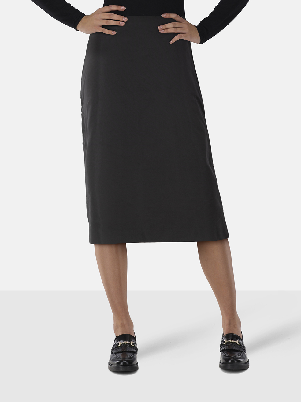Alexander McQueen Black Silk Midi Straight Skirt