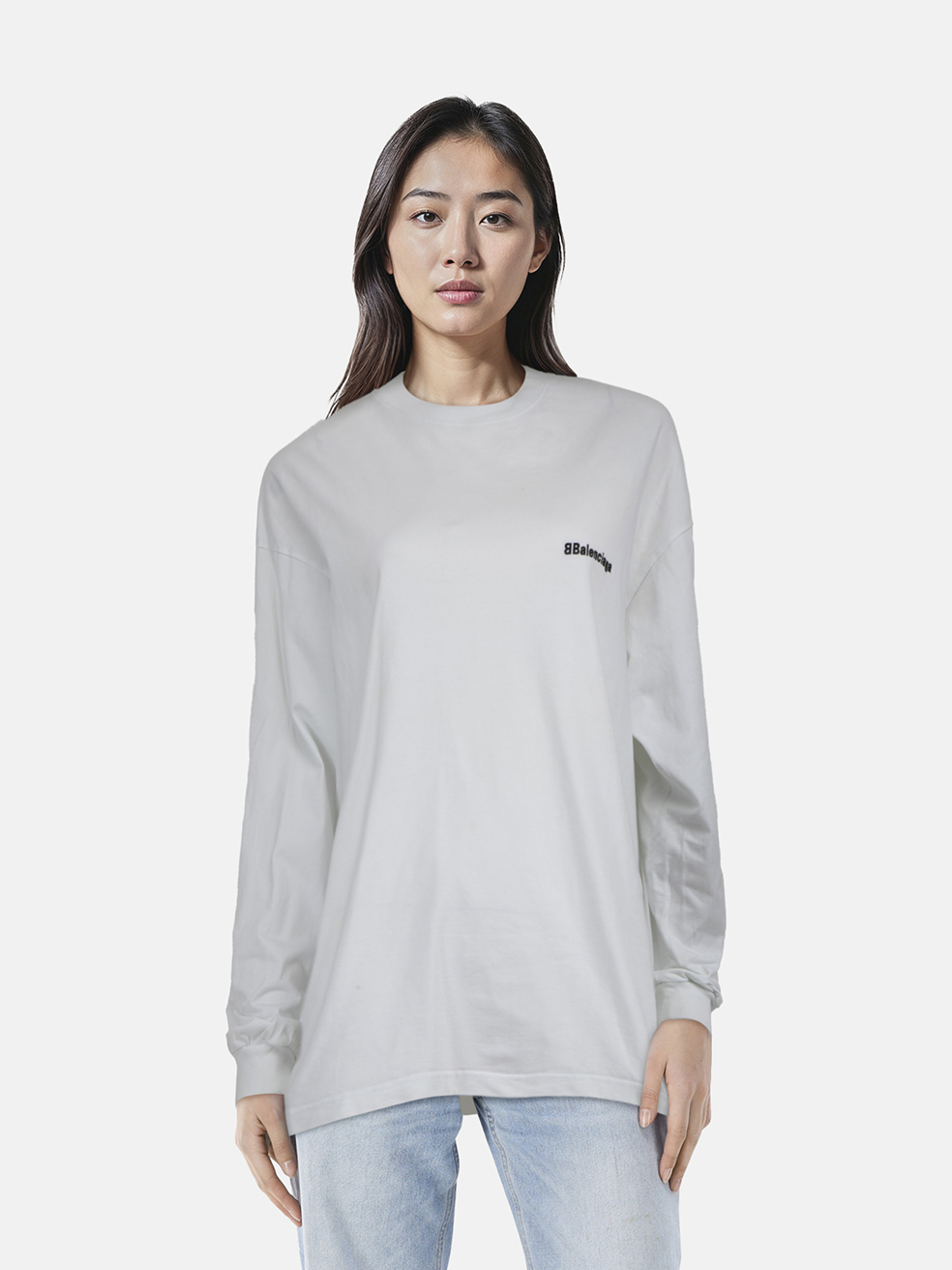 Balenciaga White Embroidered Logo Top