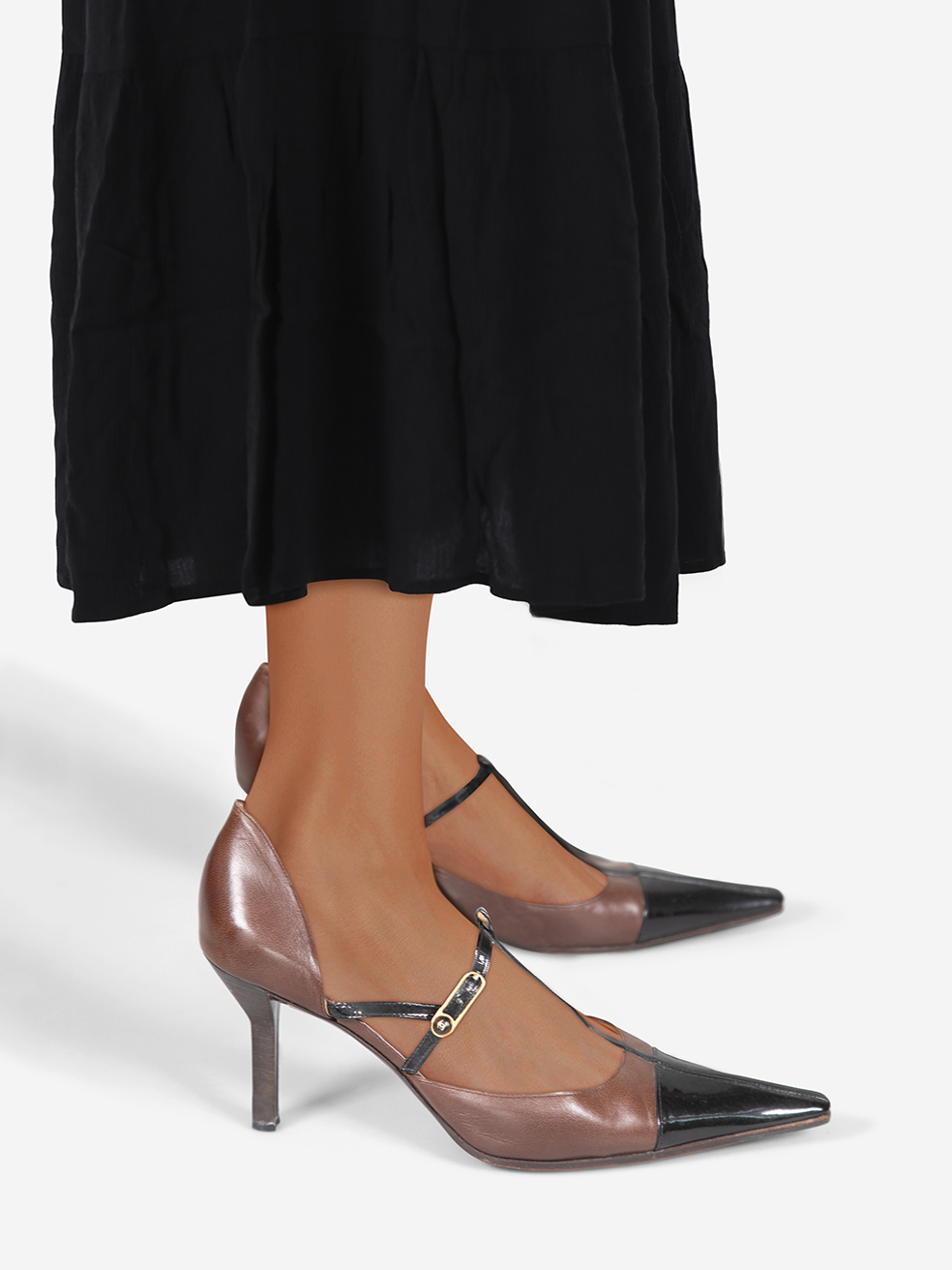 Chanel Pre-Owned Black & Brown Leather Strappy Heels