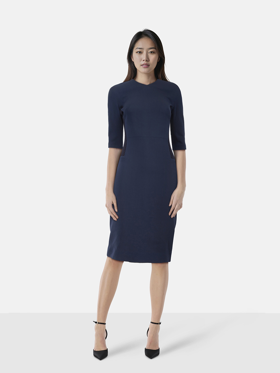 Victoria Beckham Navy Bodycon Knit Panel Dress