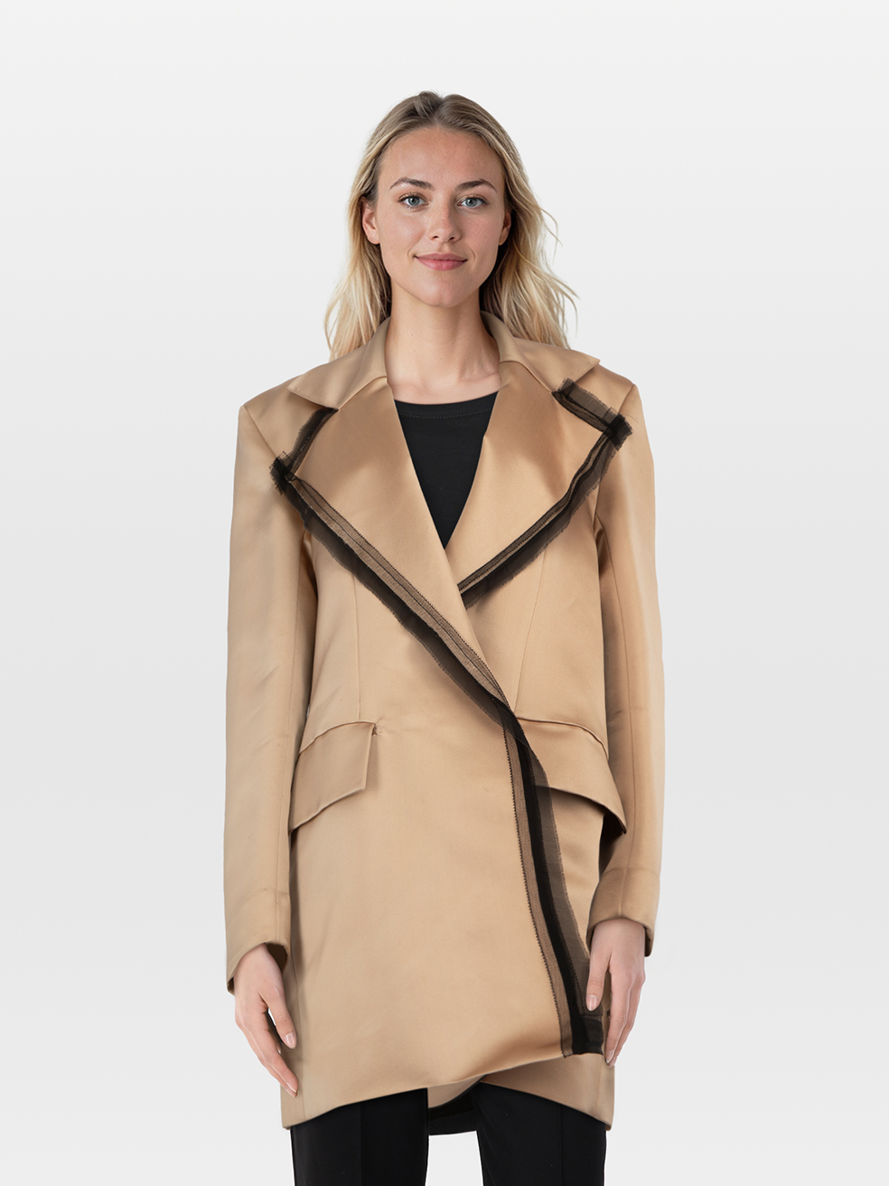 Roksanda Pre-Owned Beige Satin Trim Oversized Blazer Coat