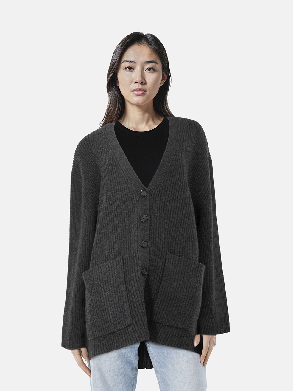 Tot�me Grey Ribbed Wool Cardigan