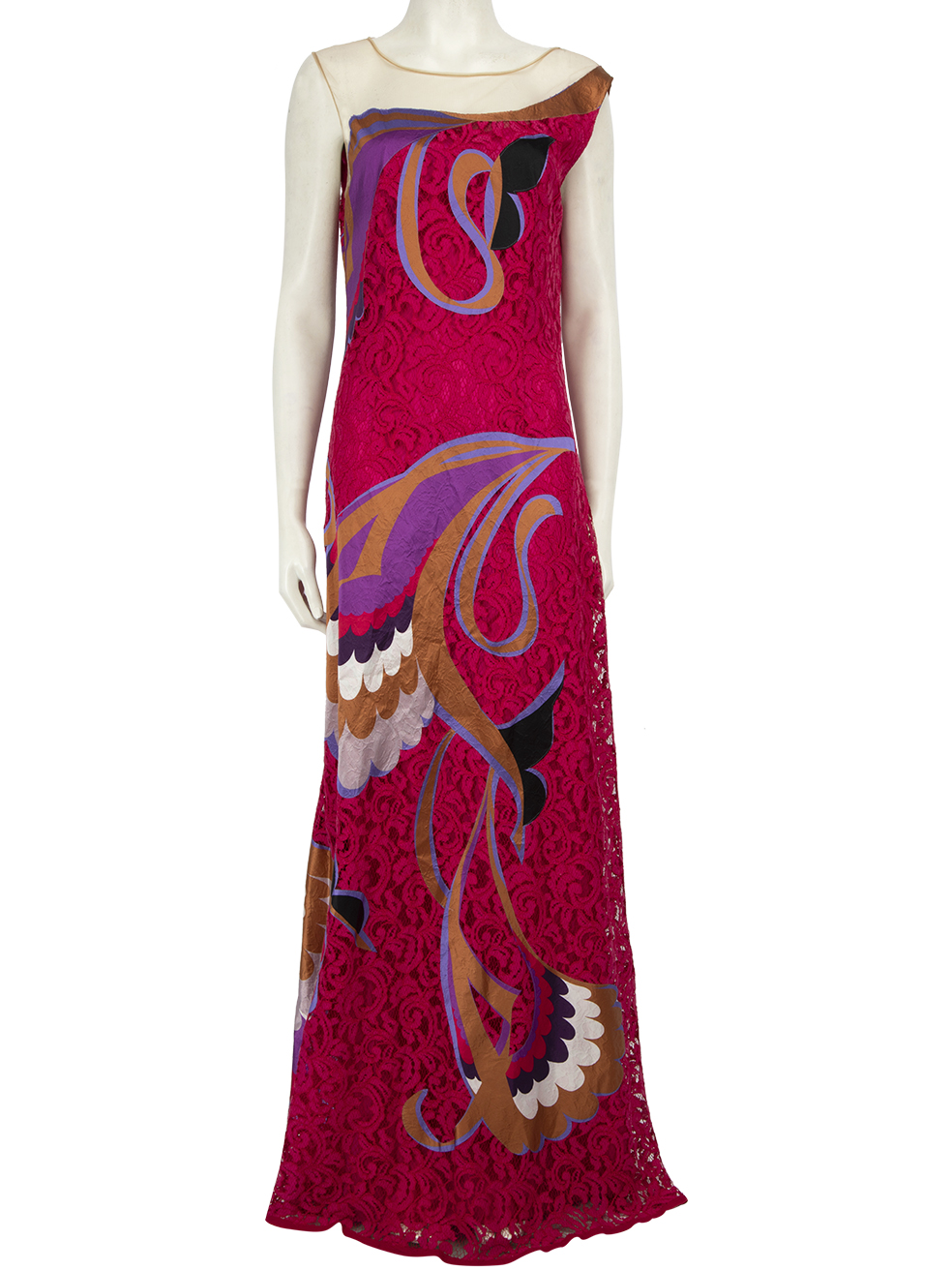 Alberta Ferretti Pink Lace Patterned Maxi Dress