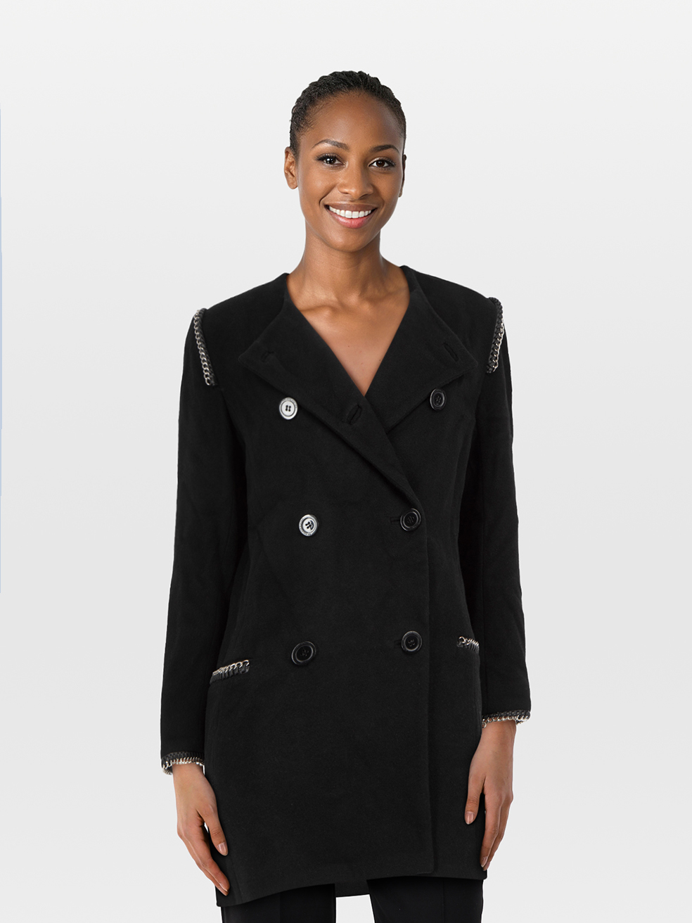 By Malene Birger Pre-Owned Black Wool Chain Trim Coat