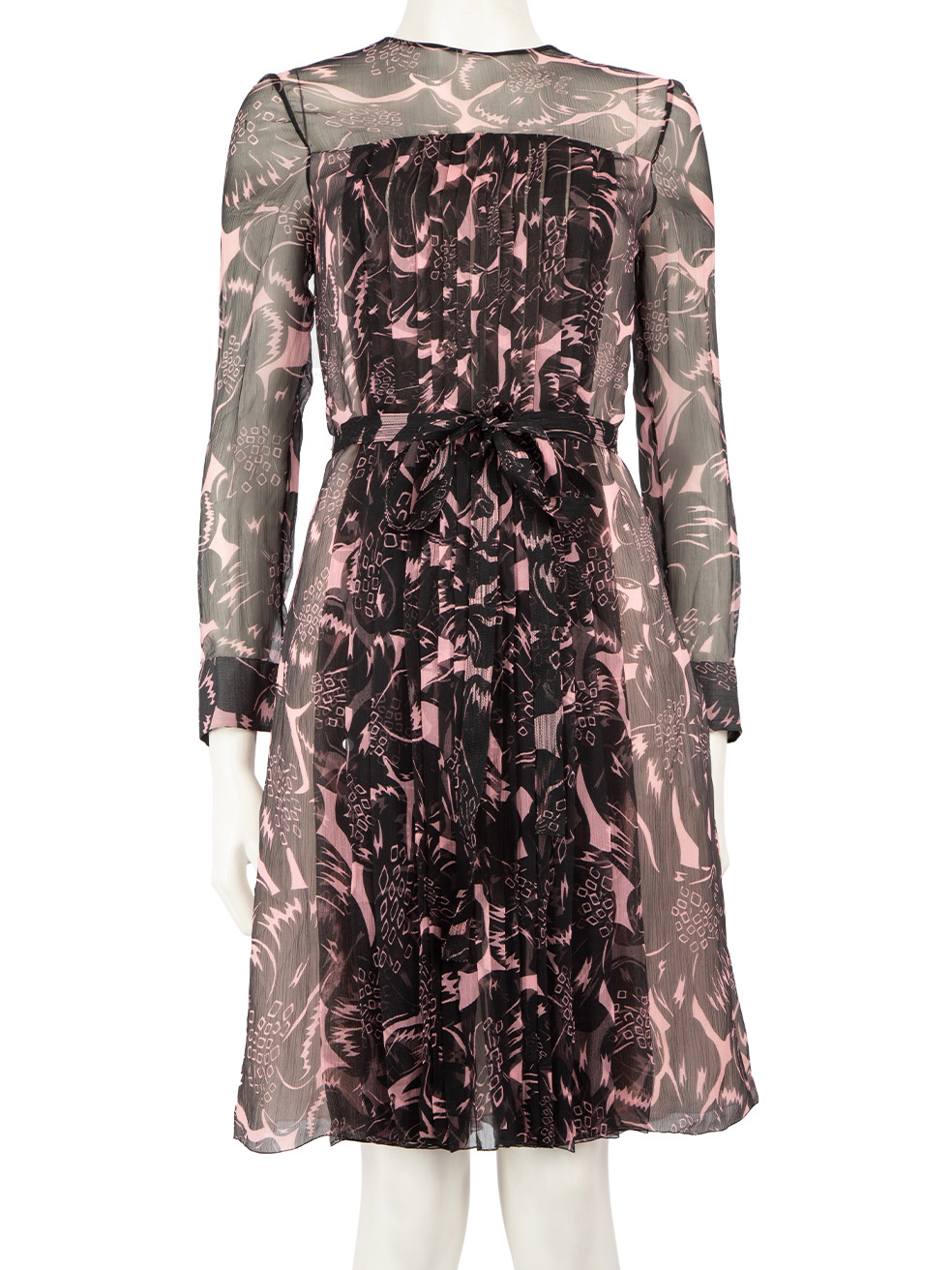 Prada Pre-Owned Abstract Silk Belted Knee Length Dress