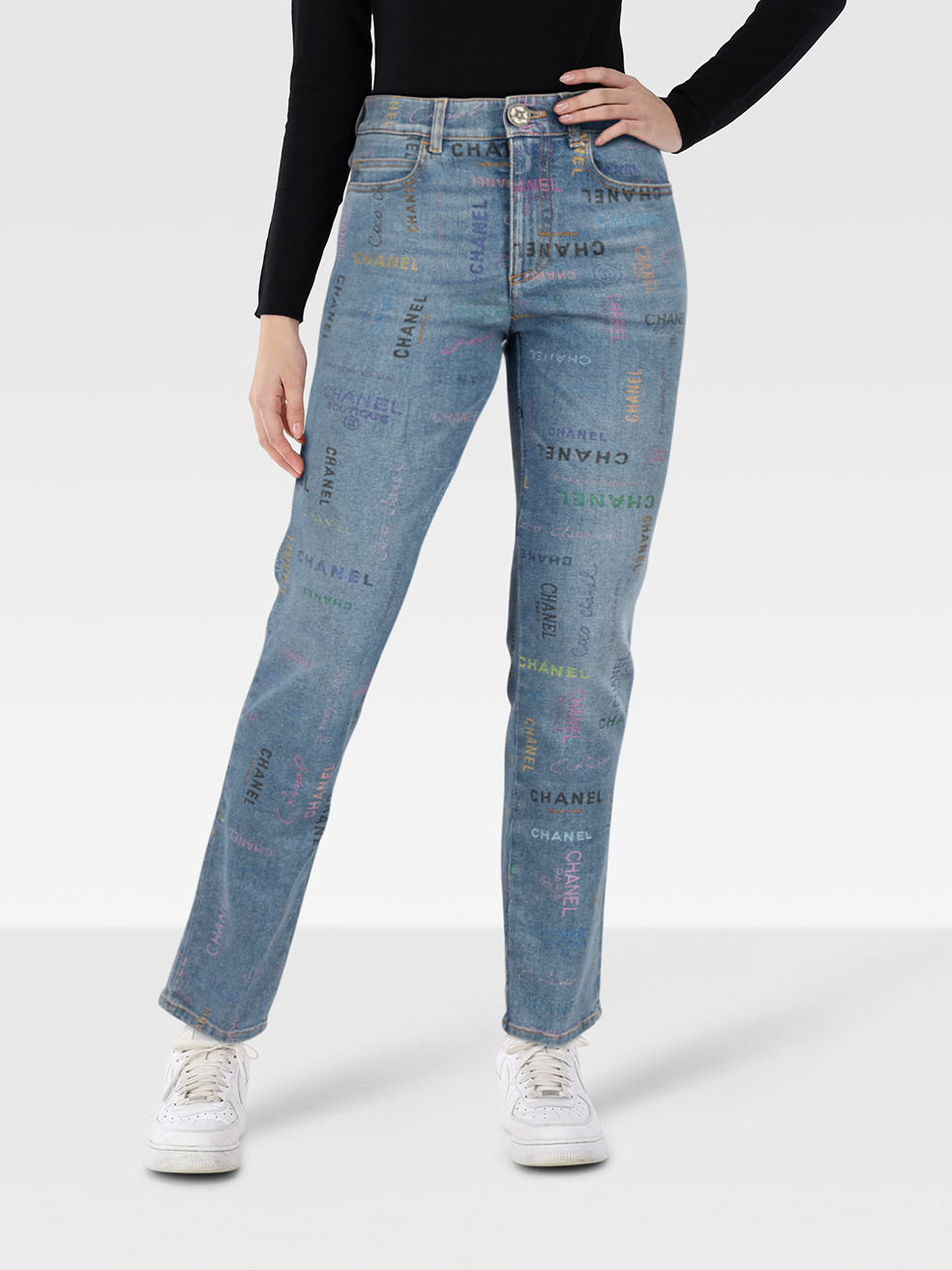 Chanel Pre-Owned 2022 Blue Logo Print Skinny Jeans