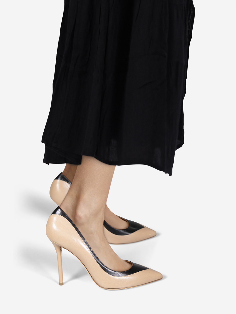 Malone Souliers Pre-Owned Beige & Black Leather Pointed Pumps