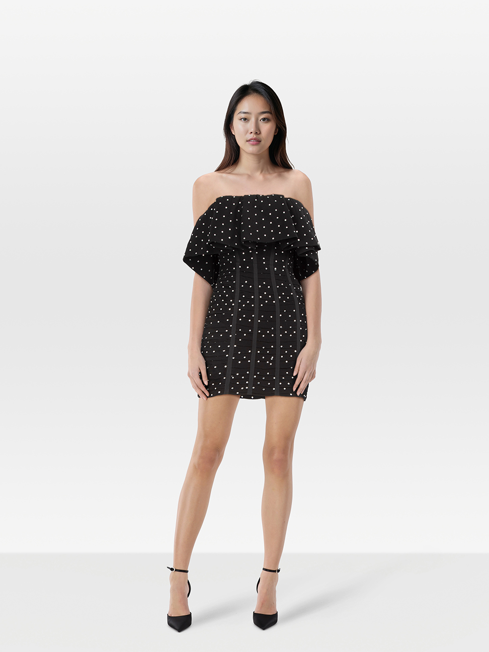 Self-Portrait Pre-Owned Black Diamante Frill Mini Dress