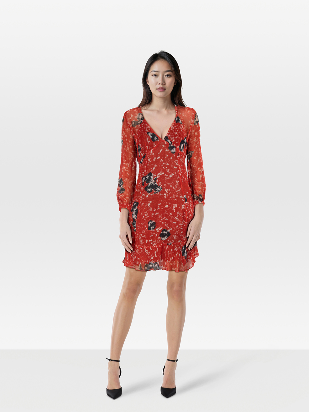 Iro Pre-Owned Red Abstract Patterned Long Sleeve Dress