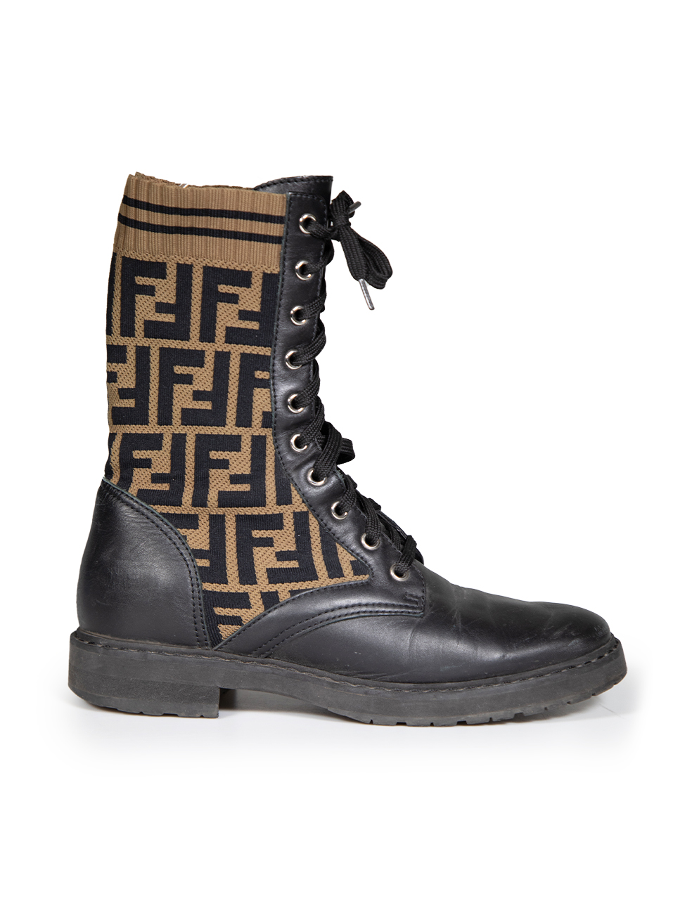 Fendi Pre-Owned Black Leather FF Combat Boots