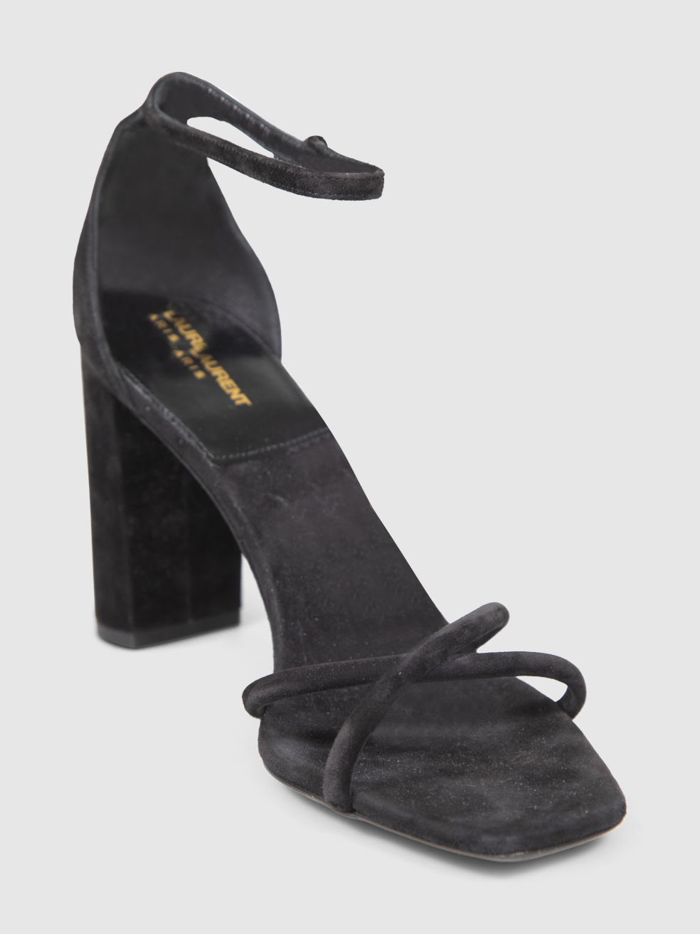Saint Laurent Black Suede Block Heel Sandals