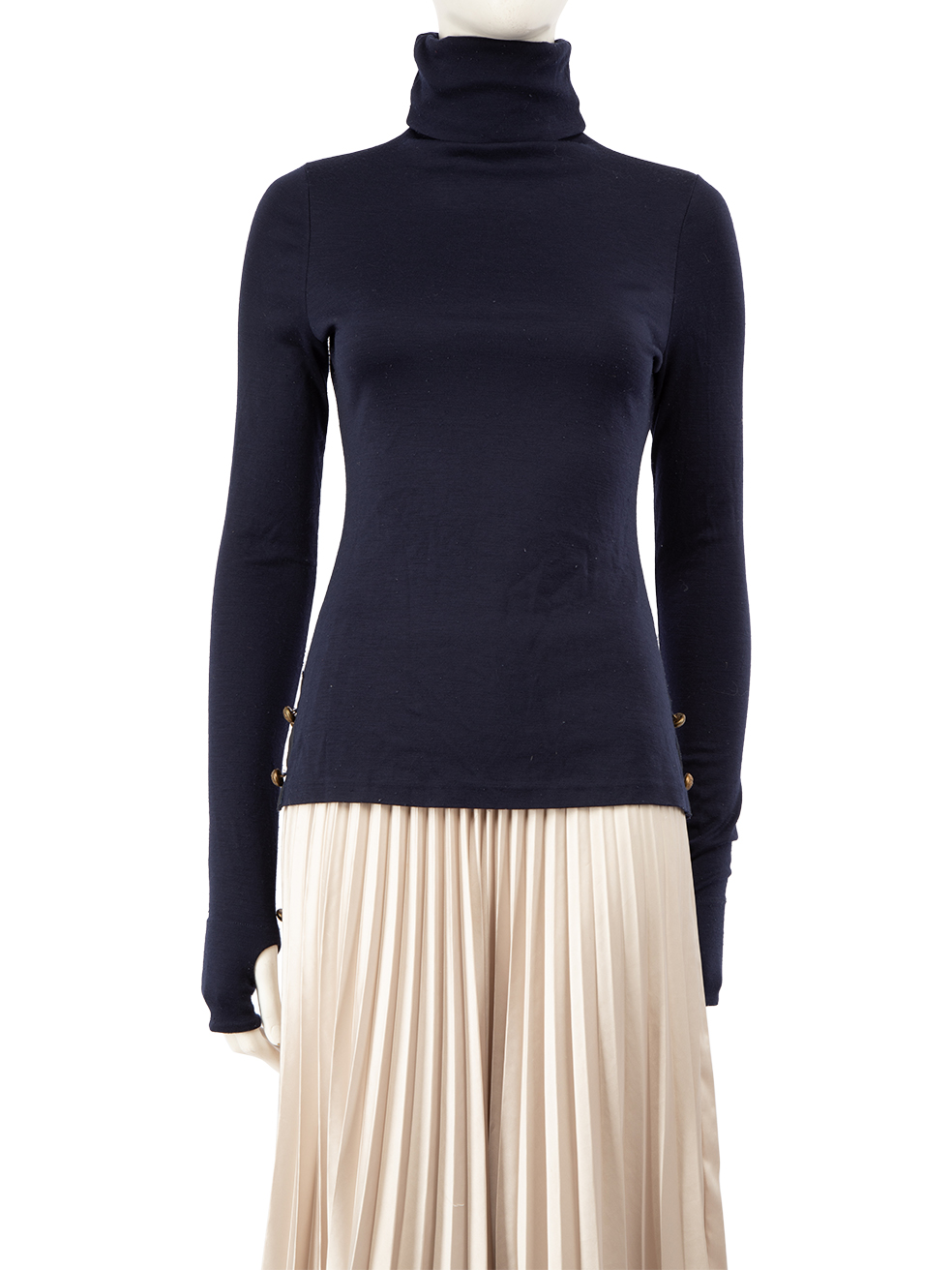 Alexander McQueen Pre-Owned Navy Button Detail Turtleneck Top