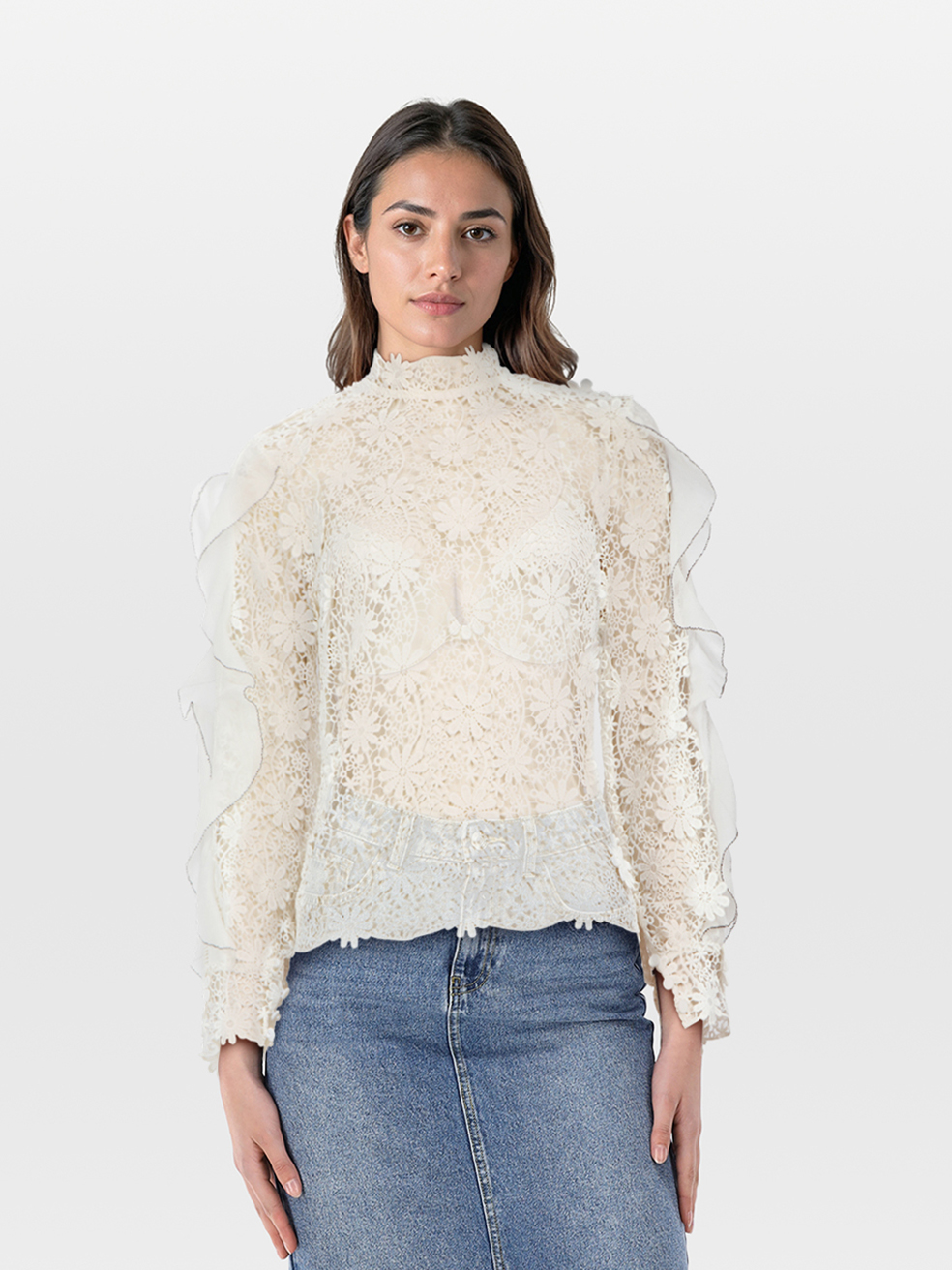 Self-Portrait Pre-Owned White Broderie Anglaise Sheer Blouse
