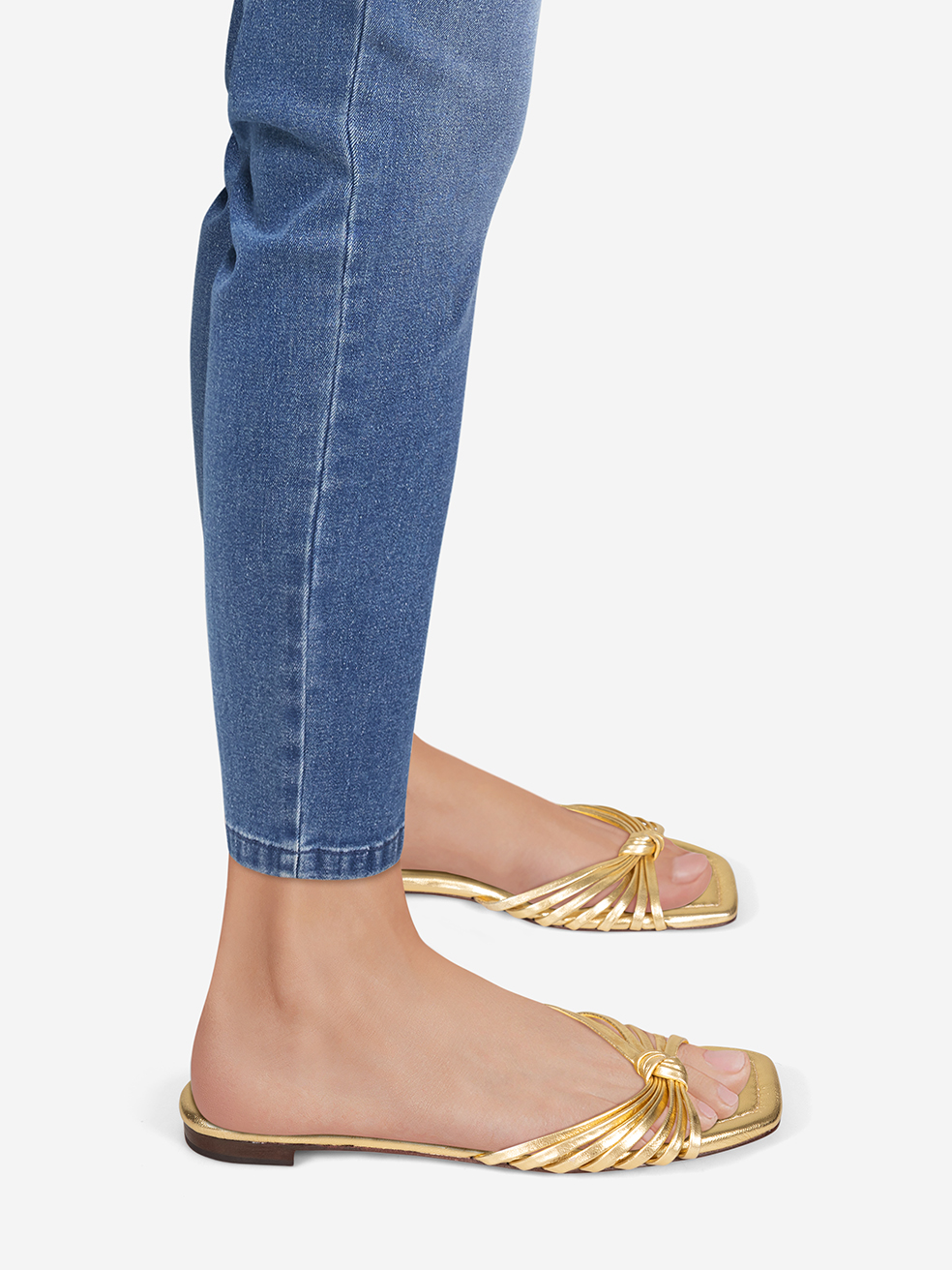Loeffler Randall Gold Leather Knot Detail Slides