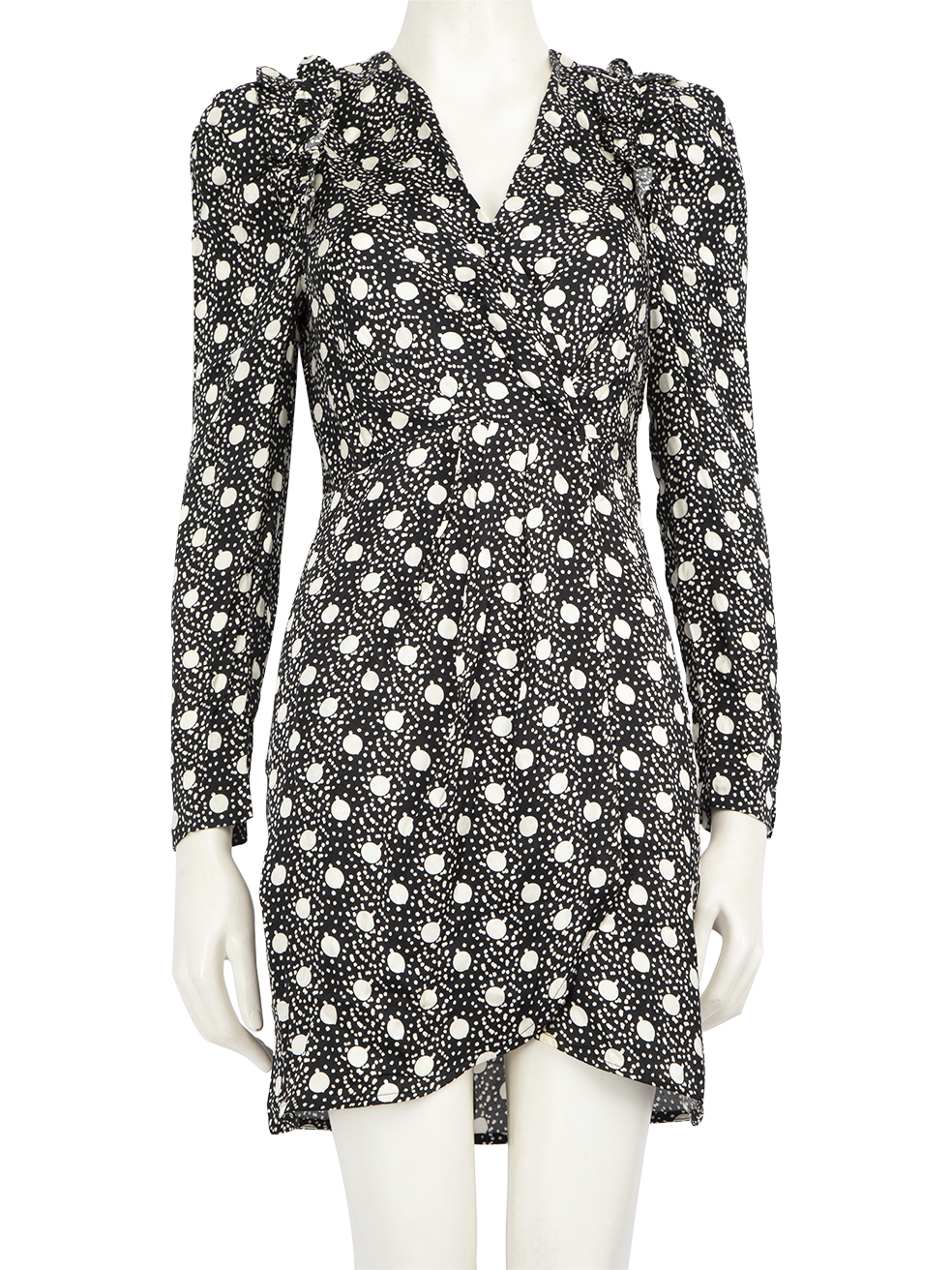 Sandro Pre-Owned Black Polkadot Ruffle Trim Dress