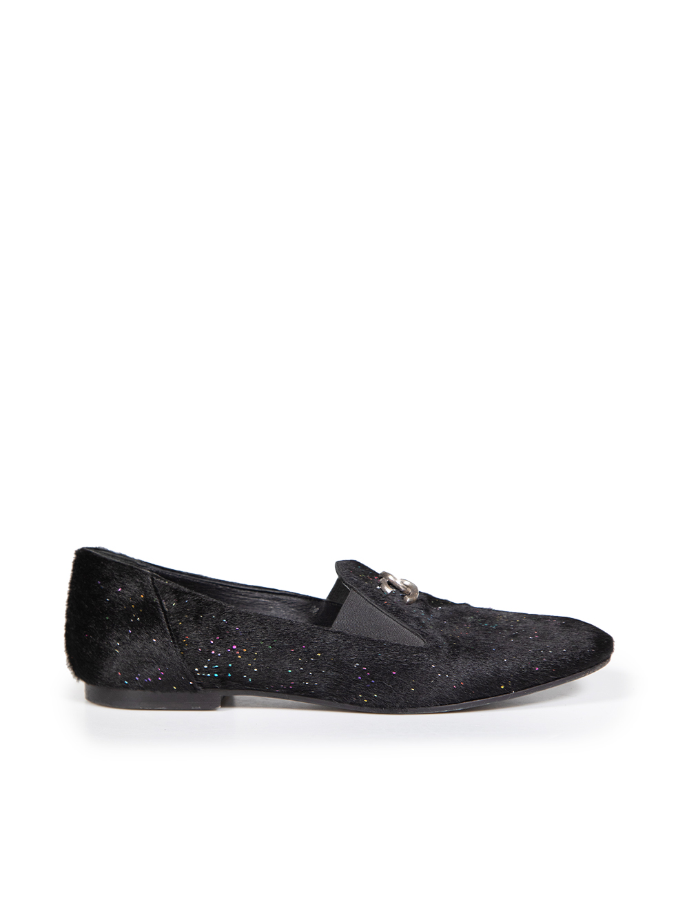 Chanel Pre-Owned Black Pony Hair CC Glitter Loafers