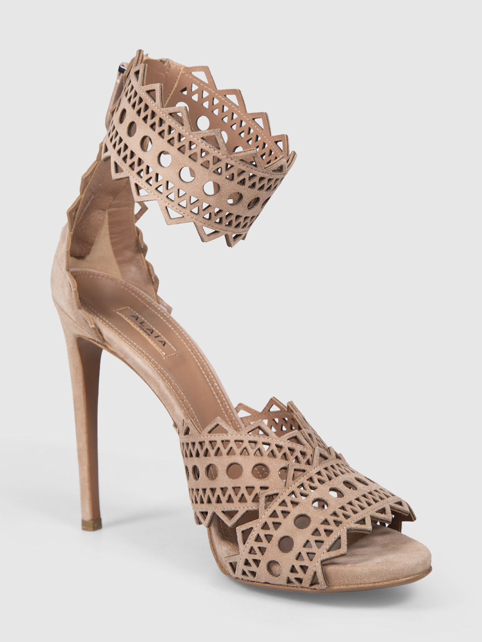 Ala�a Pink Suede Cutout High Heel Sandals