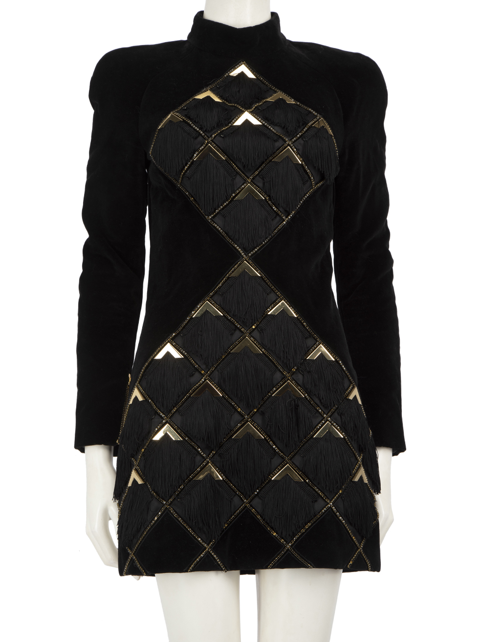 Balmain Pre-Owned Black Velvet Tassel Embellished Dress