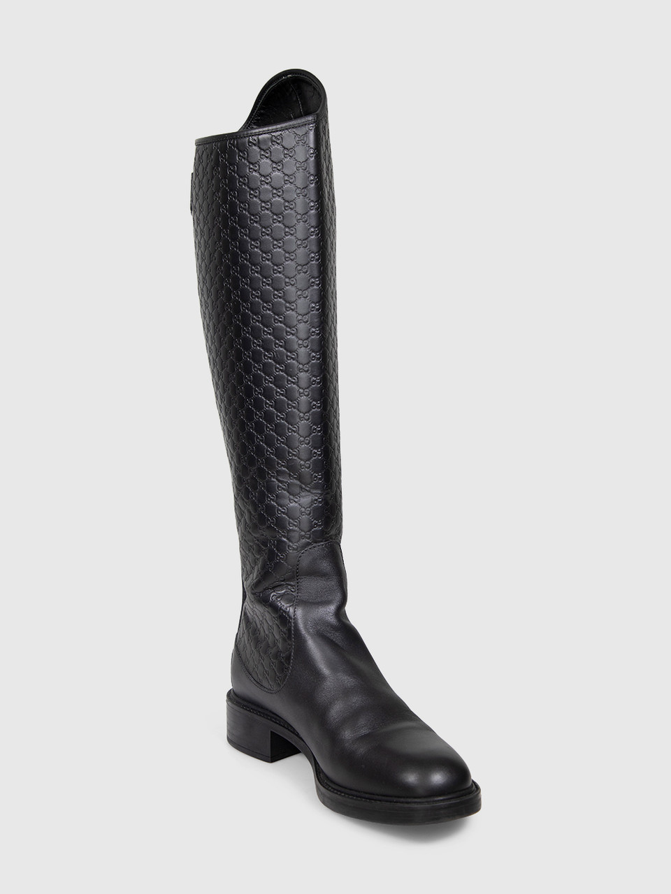 Gucci Women's Black Leather Guccissima Knee Boots