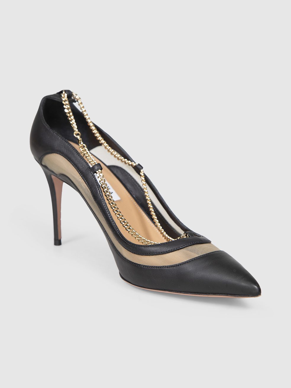 Aquazzura Black Leather Chain Detail Heels