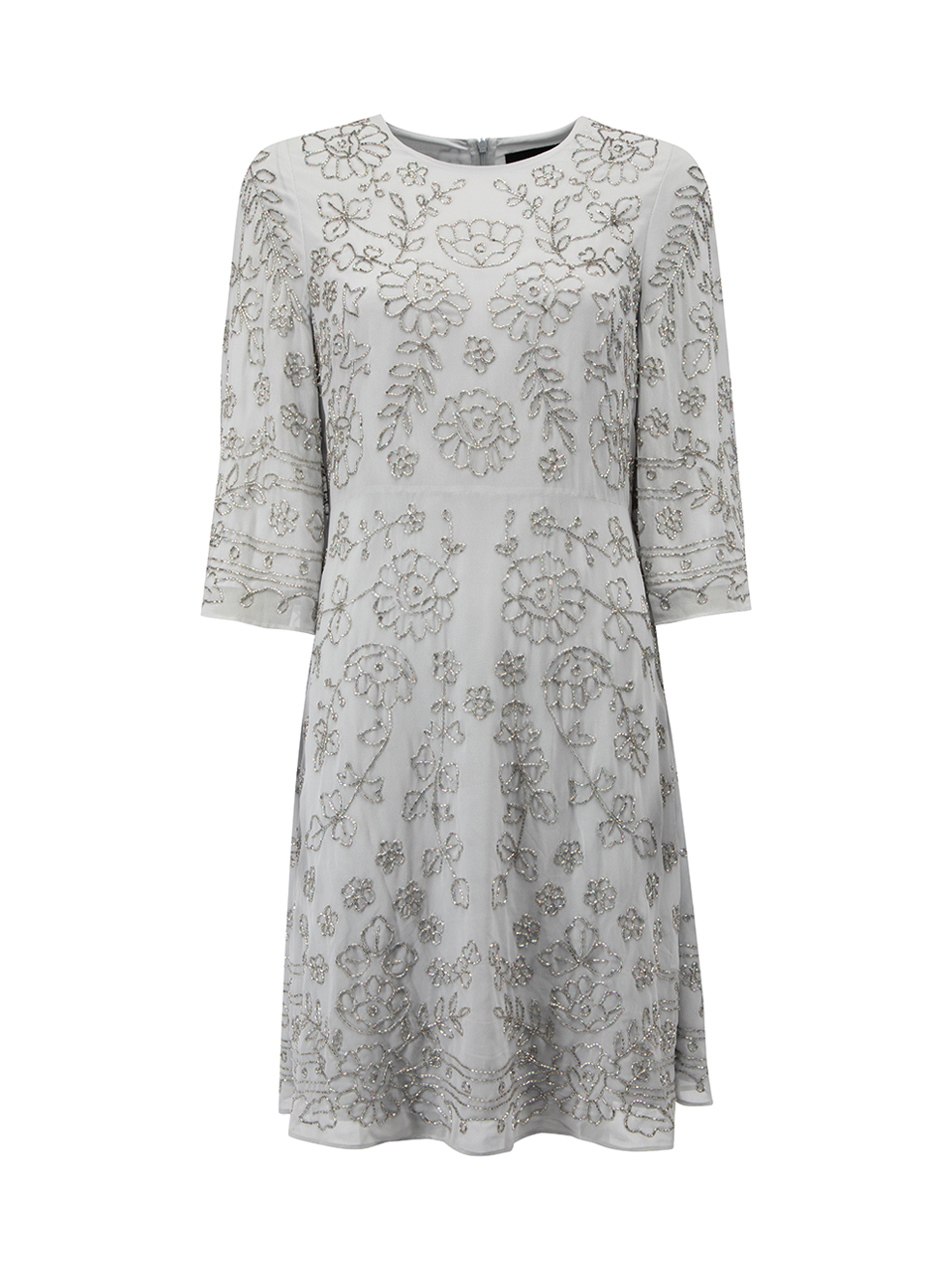 Needle & Thread Pre-Owned Blue Beaded Floral Short Sleeve Mini Dress