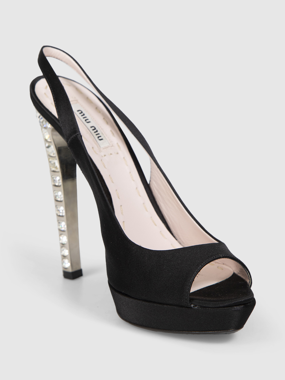 Second Hand Miu Miu Black Satin Crystal Heels