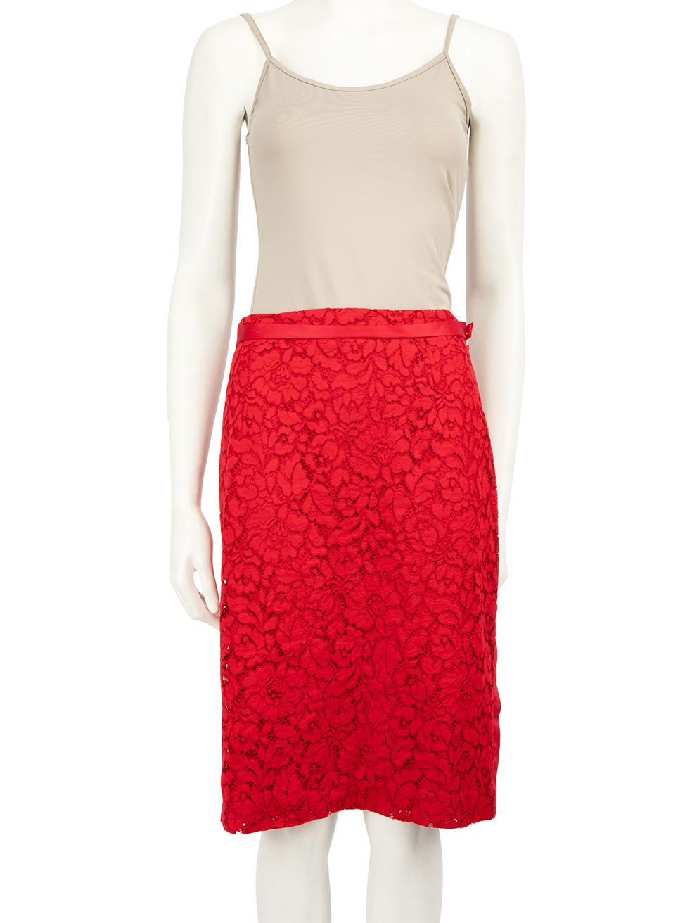 Carolina Herrera Pre-Owned Red Lace Knee Length Skirt