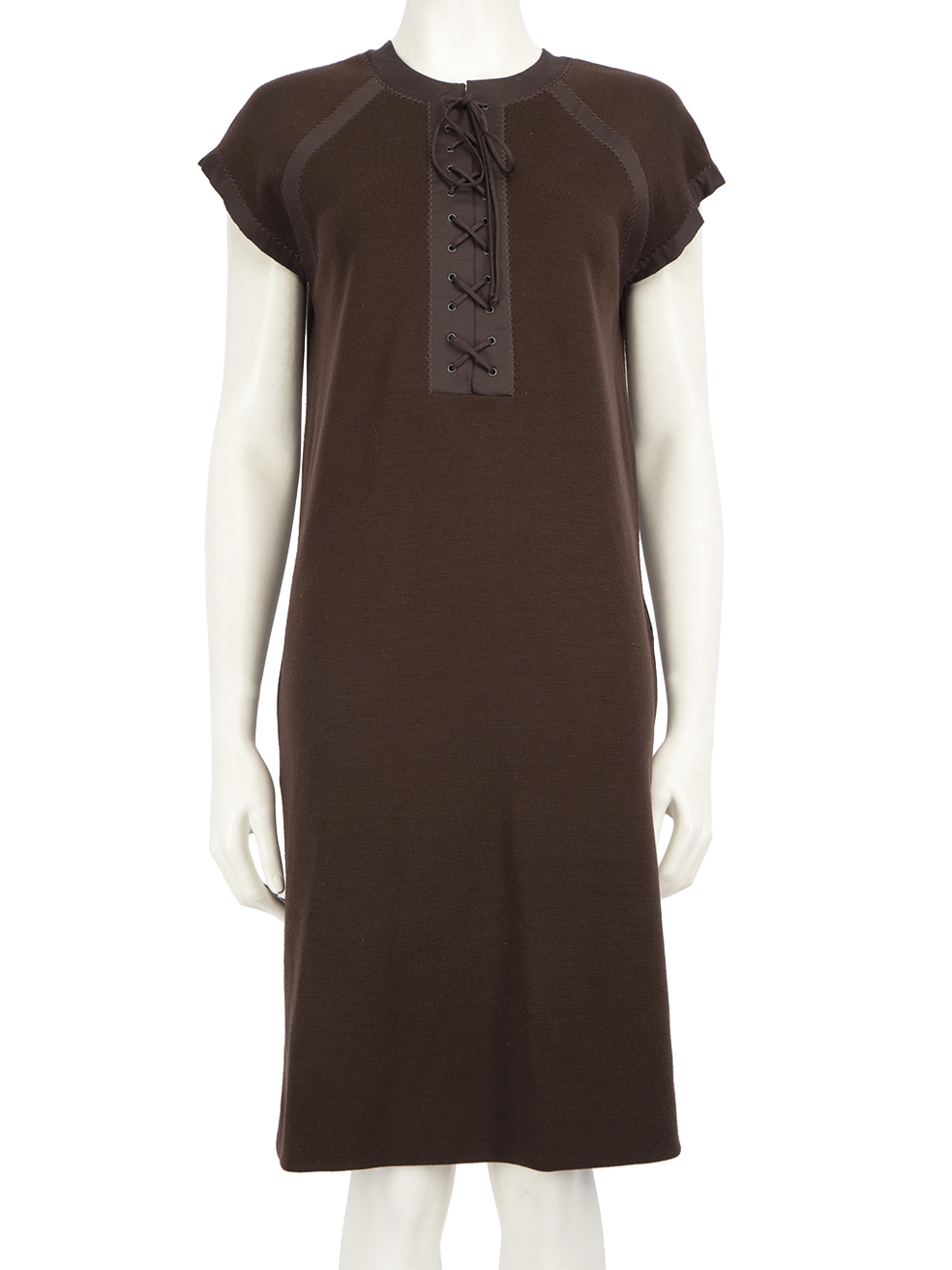 Bottega Veneta Pre-Owned Brown Wool Lace Up Knee Length Dress